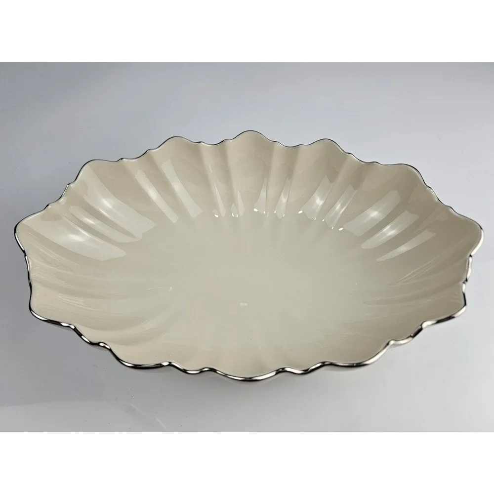 Collection of 5 Lenox‎ Ivory Platinum Candlesticks Trivet Candy & Scallop Dishes